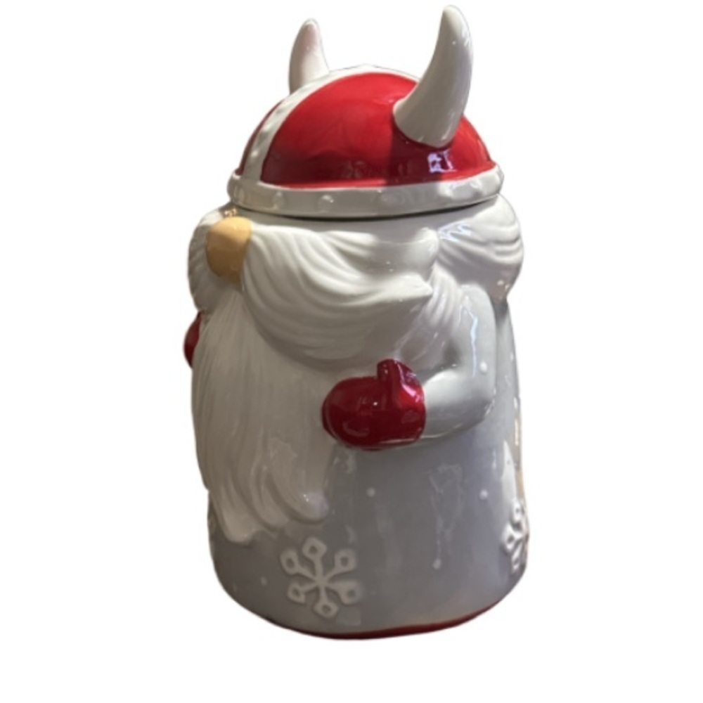 Viking Santa gnome Holiday Cookie Jar - Red and White - Picture 3 of 7